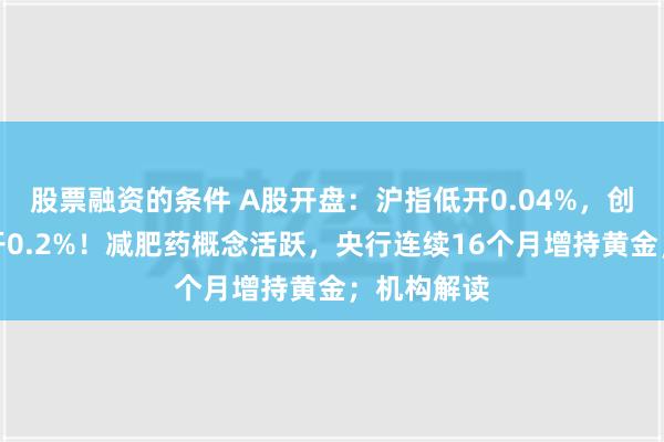 股票融资的条件 A股开盘：沪指低开0.04%，创业板指高开0.2%！减肥药概念活跃，央行连续16个月增持黄金；机构解读