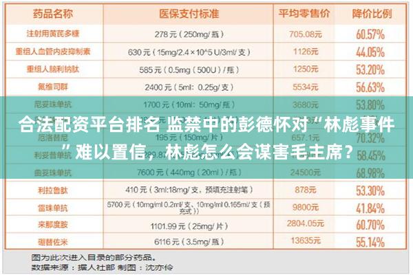 合法配资平台排名 监禁中的彭德怀对“林彪事件”难以置信，林彪怎么会谋害毛主席？