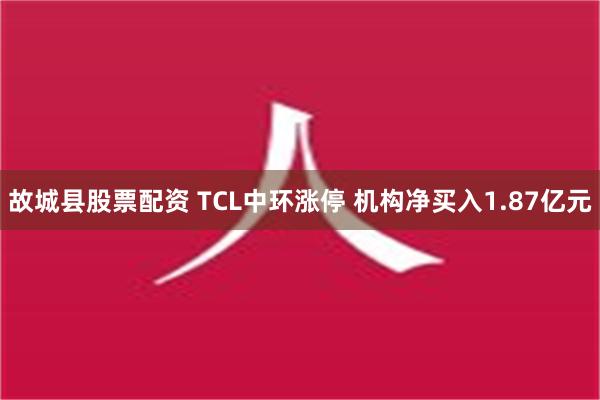 故城县股票配资 TCL中环涨停 机构净买入1.87亿元